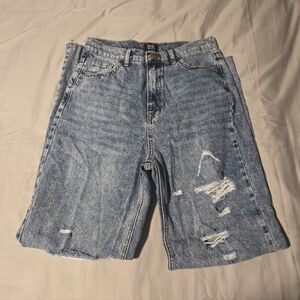 Blue Distressed Straight Leg Jeans